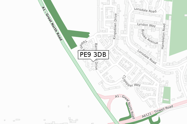 PE9 3DB map - large scale - OS Open Zoomstack (Ordnance Survey)