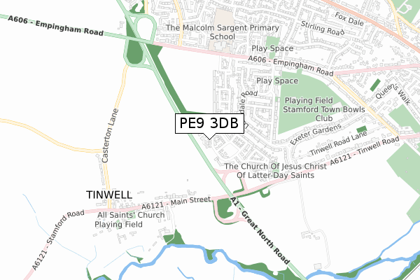 PE9 3DB map - small scale - OS Open Zoomstack (Ordnance Survey)