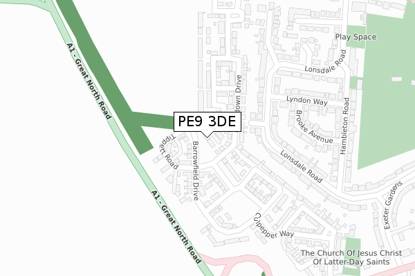 PE9 3DE map - large scale - OS Open Zoomstack (Ordnance Survey)