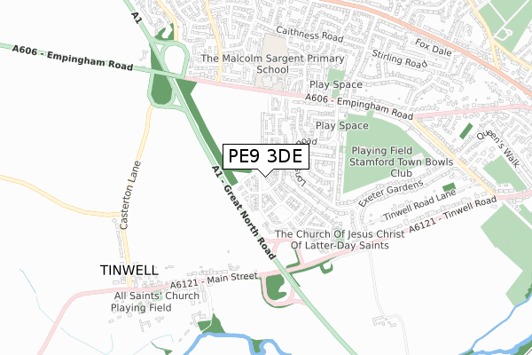 PE9 3DE map - small scale - OS Open Zoomstack (Ordnance Survey)