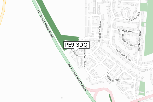 PE9 3DQ map - large scale - OS Open Zoomstack (Ordnance Survey)