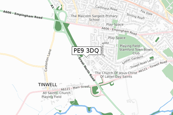 PE9 3DQ map - small scale - OS Open Zoomstack (Ordnance Survey)