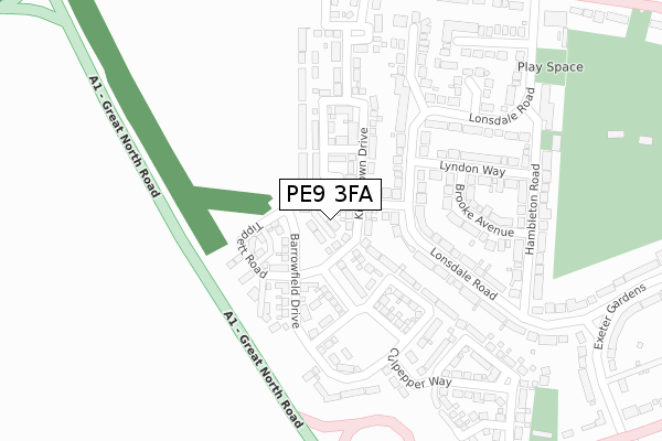 PE9 3FA map - large scale - OS Open Zoomstack (Ordnance Survey)