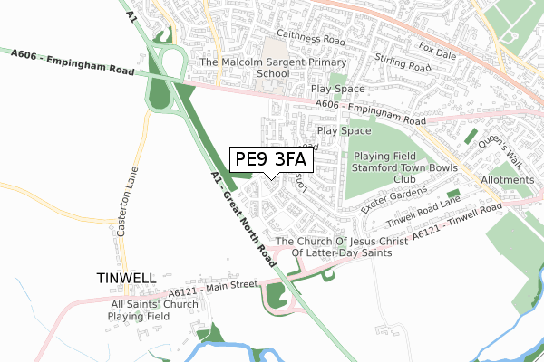 PE9 3FA map - small scale - OS Open Zoomstack (Ordnance Survey)