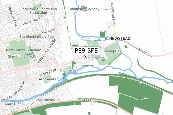 PE9 3FE map - small scale - OS Open Zoomstack (Ordnance Survey)