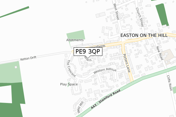 PE9 3QP map - large scale - OS Open Zoomstack (Ordnance Survey)