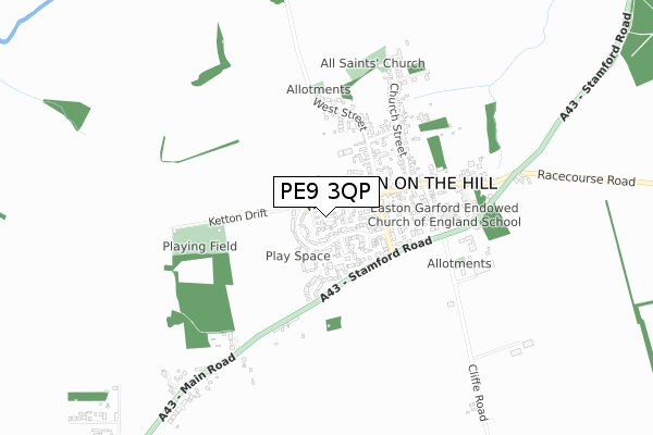 PE9 3QP map - small scale - OS Open Zoomstack (Ordnance Survey)