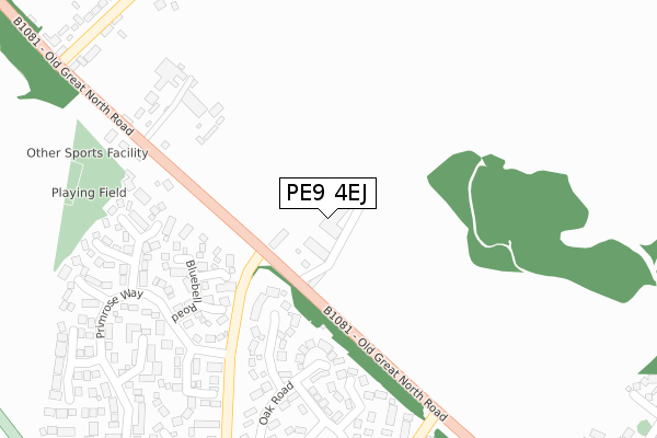 PE9 4EJ map - large scale - OS Open Zoomstack (Ordnance Survey)