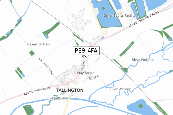 PE9 4FA map - small scale - OS Open Zoomstack (Ordnance Survey)