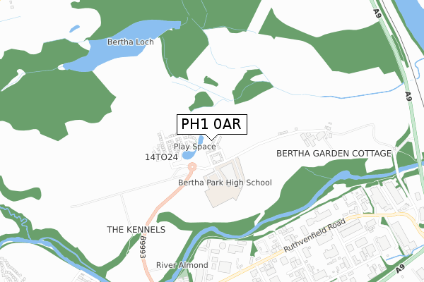 PH1 0AR map - small scale - OS Open Zoomstack (Ordnance Survey)