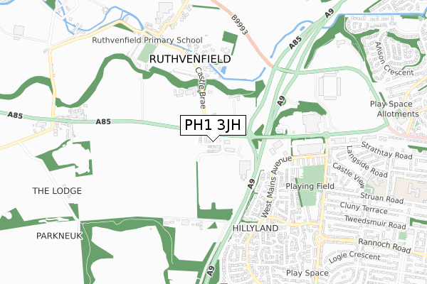 PH1 3JH map - small scale - OS Open Zoomstack (Ordnance Survey)