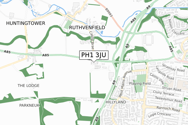 PH1 3JU map - small scale - OS Open Zoomstack (Ordnance Survey)