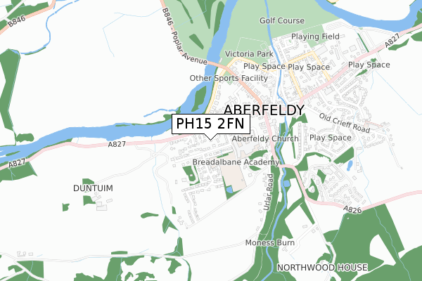 PH15 2FN map - small scale - OS Open Zoomstack (Ordnance Survey)