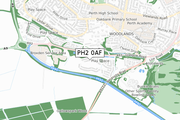 PH2 0AF map - small scale - OS Open Zoomstack (Ordnance Survey)