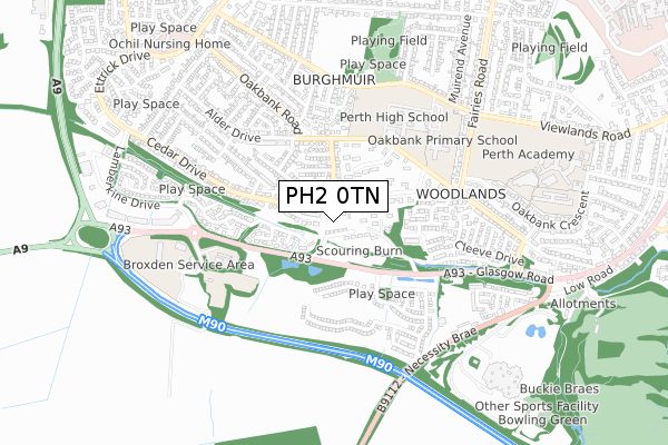 PH2 0TN map - small scale - OS Open Zoomstack (Ordnance Survey)