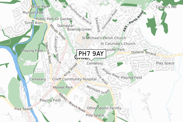 PH7 9AY map - small scale - OS Open Zoomstack (Ordnance Survey)