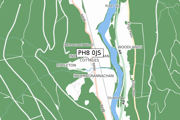 PH8 0JS map - small scale - OS Open Zoomstack (Ordnance Survey)