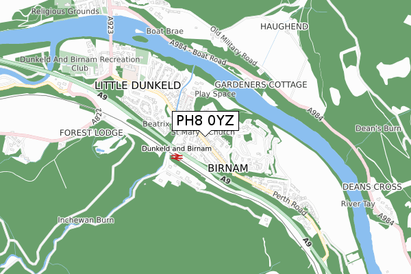 PH8 0YZ map - small scale - OS Open Zoomstack (Ordnance Survey)