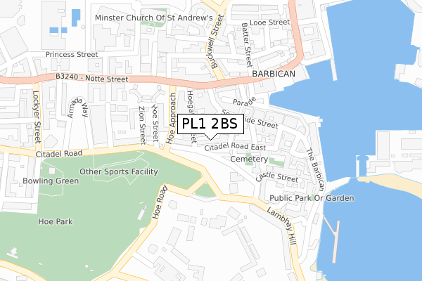 PL1 2BS map - large scale - OS Open Zoomstack (Ordnance Survey)