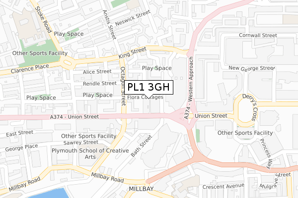 PL1 3GH map - large scale - OS Open Zoomstack (Ordnance Survey)