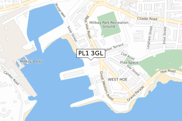 PL1 3GL map - large scale - OS Open Zoomstack (Ordnance Survey)