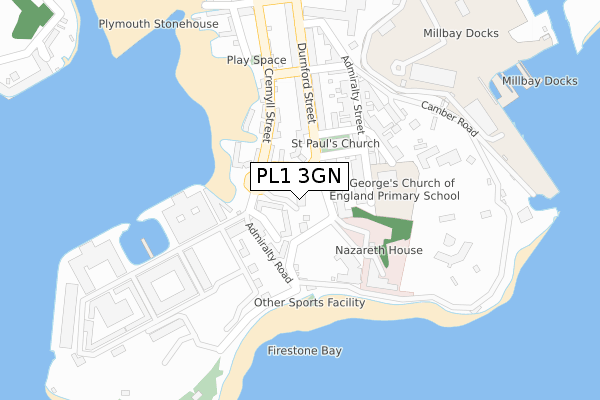 PL1 3GN map - large scale - OS Open Zoomstack (Ordnance Survey)