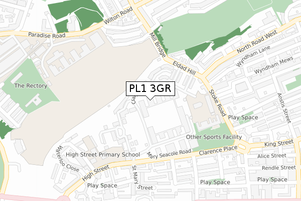 PL1 3GR map - large scale - OS Open Zoomstack (Ordnance Survey)