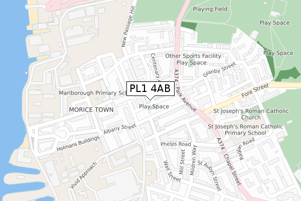 PL1 4AB map - large scale - OS Open Zoomstack (Ordnance Survey)