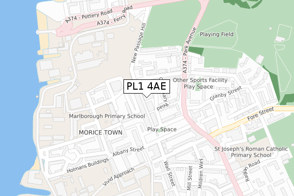 PL1 4AE map - large scale - OS Open Zoomstack (Ordnance Survey)