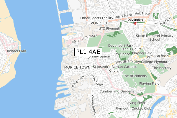 PL1 4AE map - small scale - OS Open Zoomstack (Ordnance Survey)