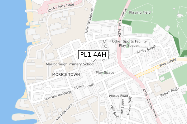 PL1 4AH map - large scale - OS Open Zoomstack (Ordnance Survey)