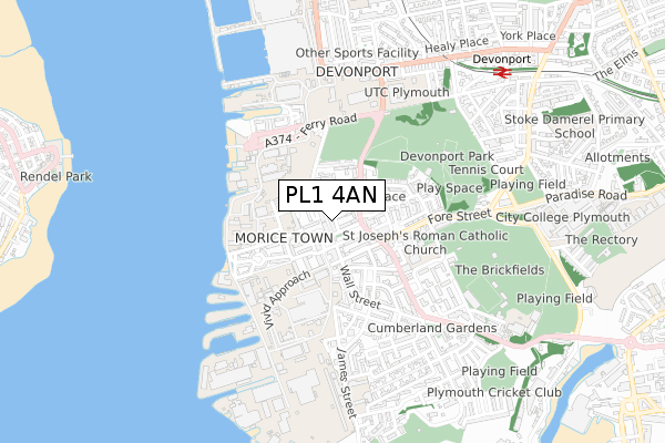 PL1 4AN map - small scale - OS Open Zoomstack (Ordnance Survey)