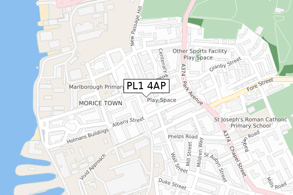 PL1 4AP map - large scale - OS Open Zoomstack (Ordnance Survey)