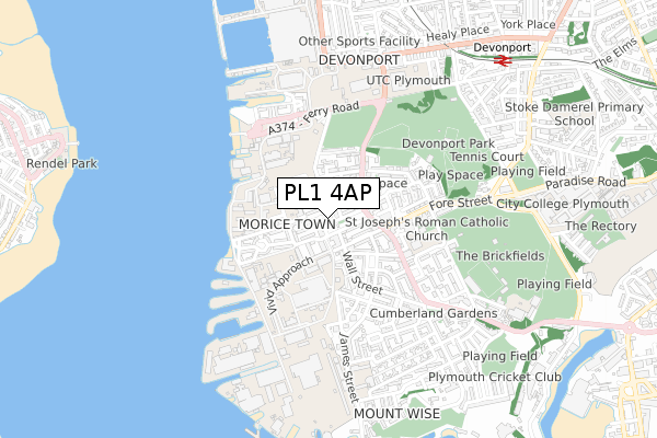 PL1 4AP map - small scale - OS Open Zoomstack (Ordnance Survey)