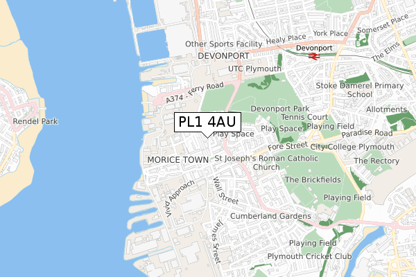 PL1 4AU map - small scale - OS Open Zoomstack (Ordnance Survey)