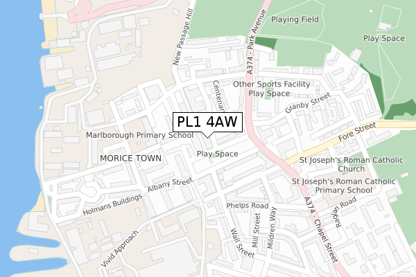 PL1 4AW map - large scale - OS Open Zoomstack (Ordnance Survey)