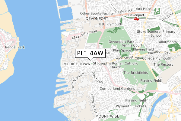 PL1 4AW map - small scale - OS Open Zoomstack (Ordnance Survey)