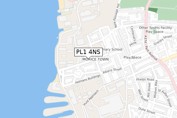 PL1 4NS map - large scale - OS Open Zoomstack (Ordnance Survey)