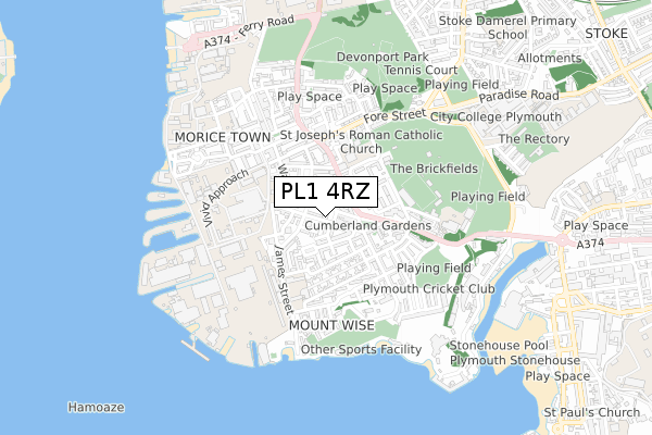 PL1 4RZ map - small scale - OS Open Zoomstack (Ordnance Survey)