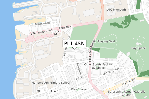 PL1 4SN map - large scale - OS Open Zoomstack (Ordnance Survey)