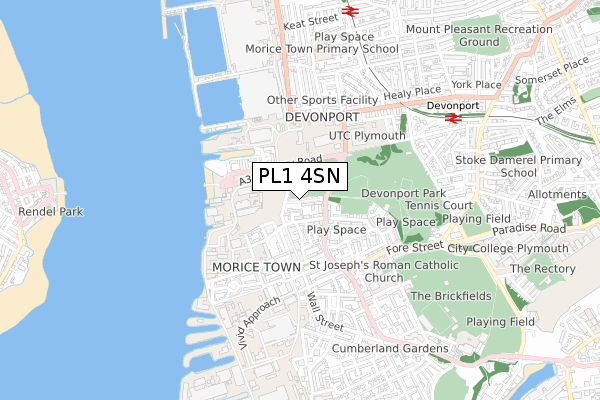 PL1 4SN map - small scale - OS Open Zoomstack (Ordnance Survey)