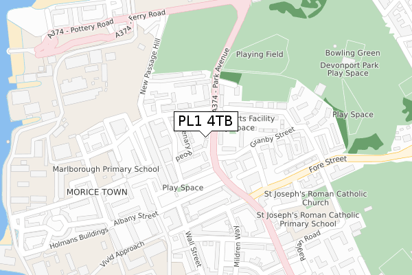 PL1 4TB map - large scale - OS Open Zoomstack (Ordnance Survey)