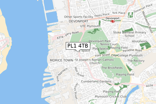 PL1 4TB map - small scale - OS Open Zoomstack (Ordnance Survey)