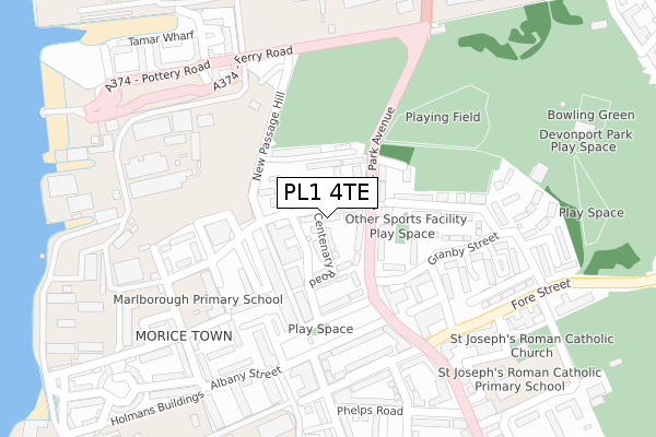 PL1 4TE map - large scale - OS Open Zoomstack (Ordnance Survey)