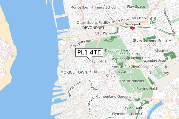 PL1 4TE map - small scale - OS Open Zoomstack (Ordnance Survey)