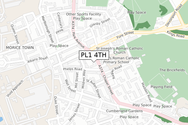 PL1 4TH map - large scale - OS Open Zoomstack (Ordnance Survey)