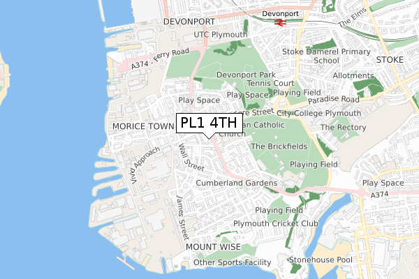 PL1 4TH map - small scale - OS Open Zoomstack (Ordnance Survey)