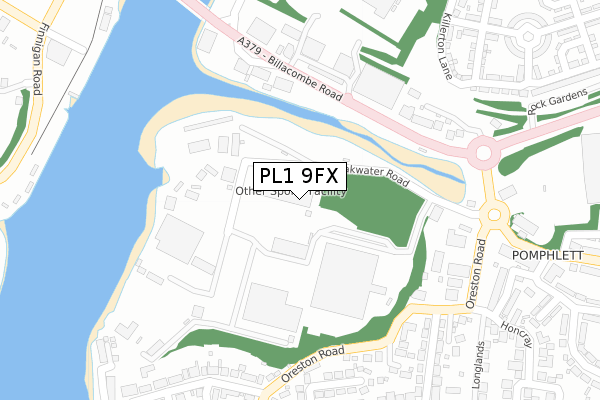 PL1 9FX map - large scale - OS Open Zoomstack (Ordnance Survey)