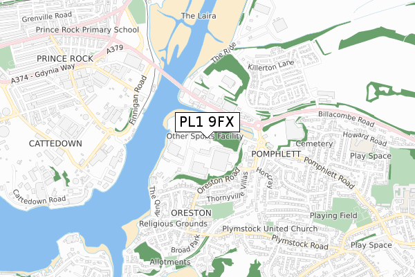 PL1 9FX map - small scale - OS Open Zoomstack (Ordnance Survey)