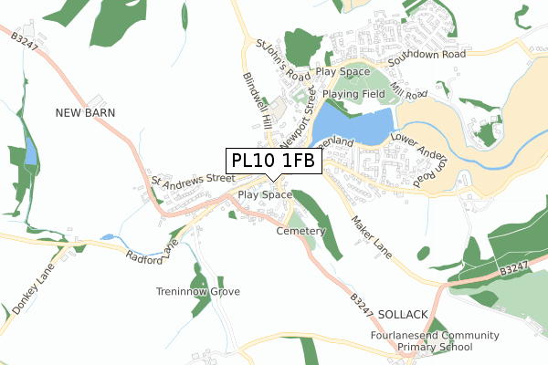 PL10 1FB map - small scale - OS Open Zoomstack (Ordnance Survey)